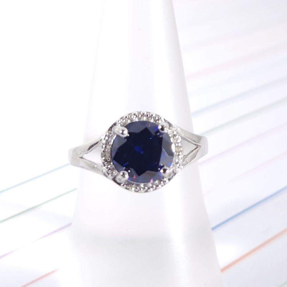 Simulated Tanzanite Halo Ring Size 7 3/4